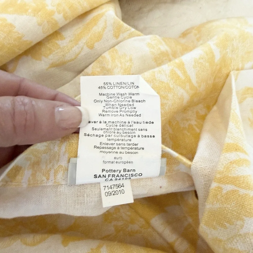 Pottery Barn Yellow Linen Cotton Matine Toile Euro Sham French Country Cottage